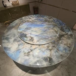 Wathet Marble Round Dining Table with Gold Stainless Steel Base
